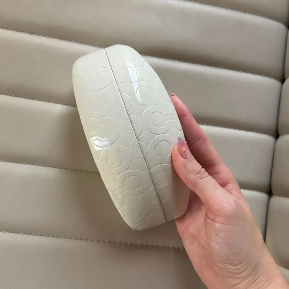 Vintage Coach Brown White Sunglasses Case Glassrs Holder Snaps Close